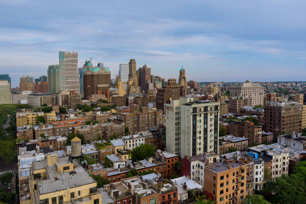 Aerial view from skyline with skyscrapers in Brooklyn downtown New York Aerial view from skyline with skyscrapers in Brooklyn downtown New York on the Hudson river brooklyn new york stock pictures, royalty-free photos & images