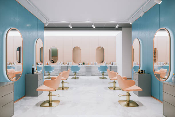 Retro Styled Beauty Salon Interior of an empty, retro styled beauty salon. beauty spa stock pictures, royalty-free photos & images
