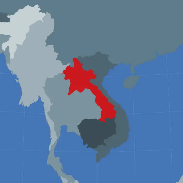 Vector illustration of Shape of the Laos in context of neighbour countries.