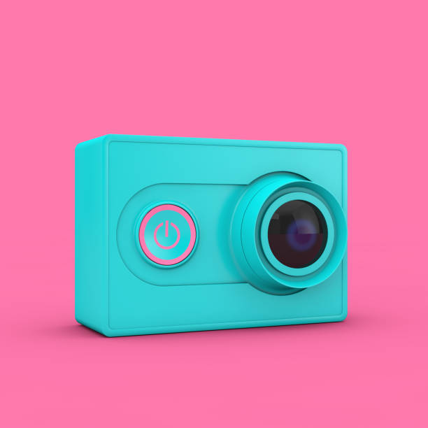 istock Small Ultra HD Blue Action Camera in Duotone Style. 3d Rendering 1325444649