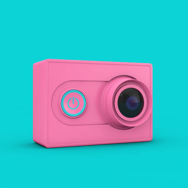 istock Small Ultra HD Pink Action Camera in Duotone Style. 3d Rendering 1325444656