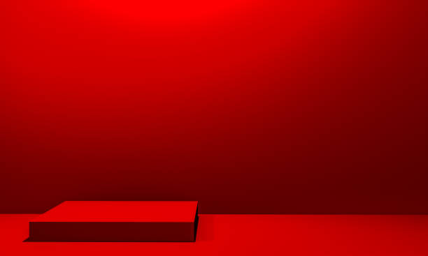 istock Scene with red color podium for mock up presentation in minimalism style with copy space, 3d render abstract background design 1325455198