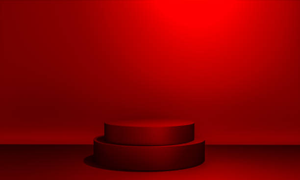 istock Scene with red color podium for mock up presentation in minimalism style with copy space, 3d render abstract background design 1325455199