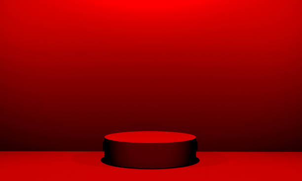 istock Scene with red color podium for mock up presentation in minimalism style with copy space, 3d render abstract background design 1325455203