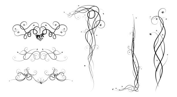 illustrations, cliparts, dessins animés et icônes de éléments de raisins pour ornement tissage des plantes croquis - drawing scroll shape frame vector