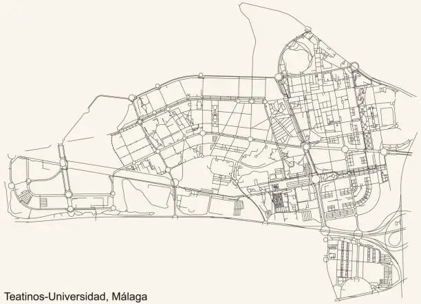 Vector illustration of Street roads map of the Teatinos-Universidad district of Malaga, Spain