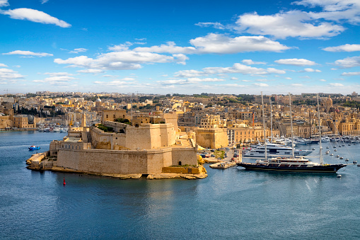 Malta - Mediterranean travel destination, fort St. Angelo in Birgu, one of the Three Cities in the Grand Harbour area