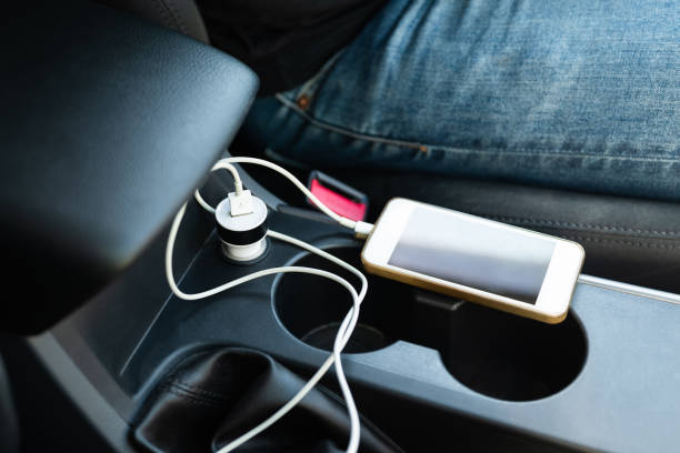 Charging Phone in Car stock photo