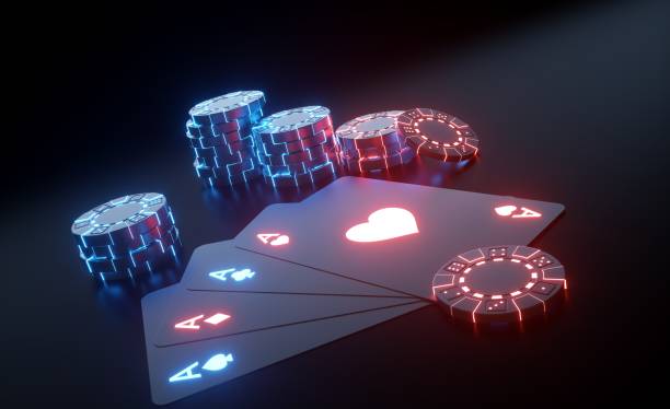 istock Playing Cards And Casino Chips With Neon Lights  - 3D Illustration 1325459845