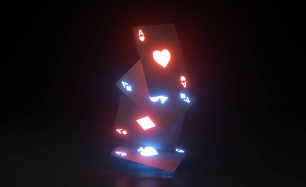 Aces Playing Cards With Neon Lights- 3D Illustration