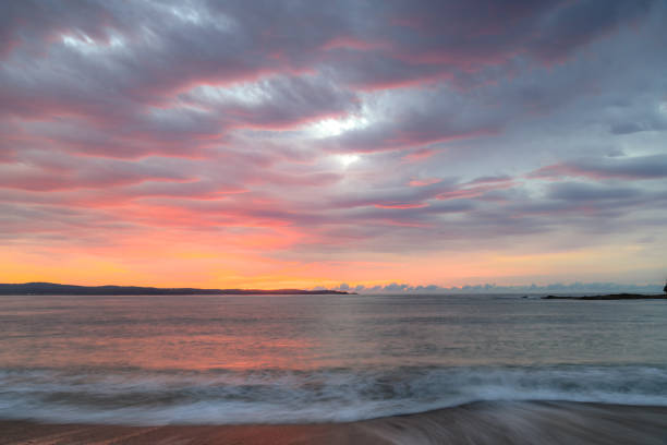 Sunset or sunrise seen across a calm sea.