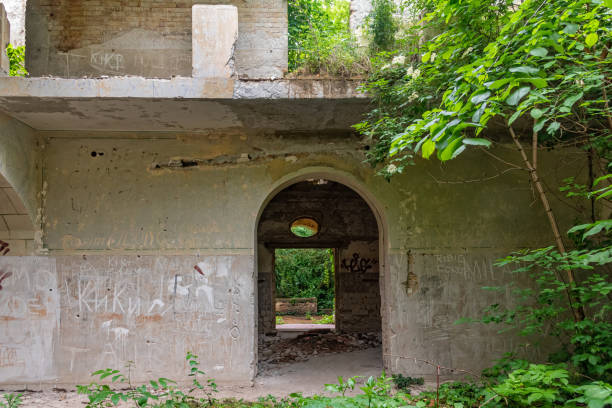 The abandoned Fernbach Castle, also known as Baba Pusta, was built in 1906 by Karol Fernbach for his own needs. Aleksa Santic, Serbia - June 06, 2021: The abandoned Fernbach Castle, also known as Baba Pusta, was built in 1906 by Karol Fernbach for his own needs. pusta stock pictures, royalty-free photos & images