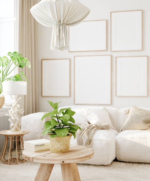 istock Mockup in interior background, room in light pastel colors, Scandi-Boho style 1325468360