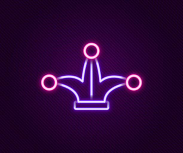 ilustrações de stock, clip art, desenhos animados e ícones de glowing neon line joker playing card icon isolated on black background. jester hat with bells. casino gambling. colorful outline concept. vector - people gambling line art casino