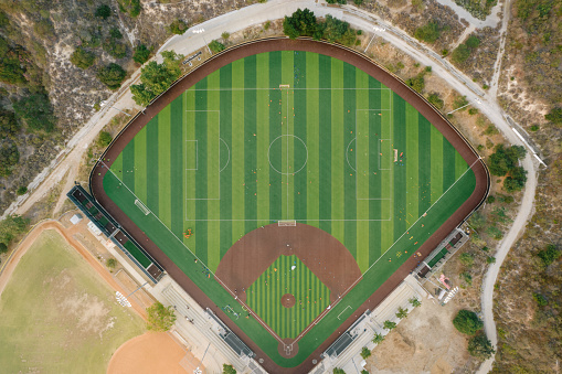 Aerial of public baseball field in Glendale, California