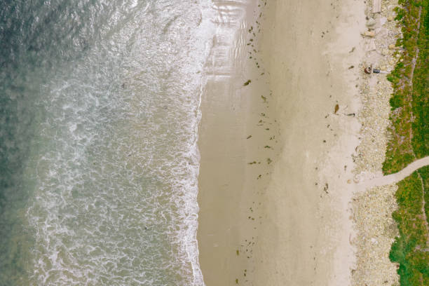 Aerial over beach in the Pacific Ocean