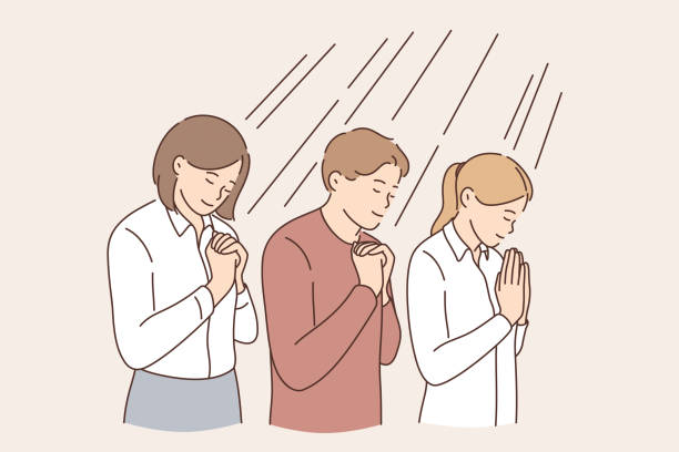 ilustraciones, imágenes clip art, dibujos animados e iconos de stock de esperanza empresarial y oración del concepto - prayer position illustrations