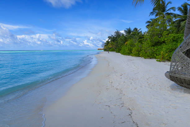 istock Waves lapping on white sand beach, South Ari Atoll, Maldives 1325480659