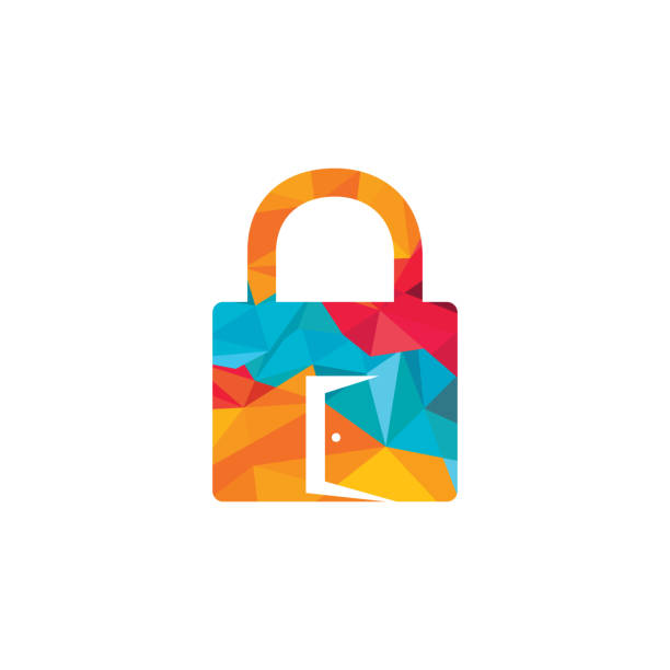 ilustrações de stock, clip art, desenhos animados e ícones de padlock and entrance door icon logo design. - house real estate key residential structure