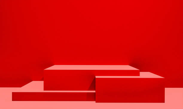 istock Scene with red color podium for mock up presentation in minimalism style with copy space, 3d render abstract background design 1325483523