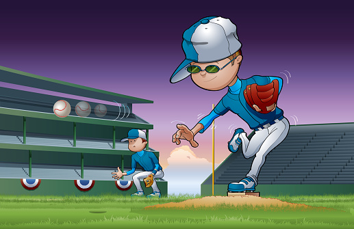 Little baseball pitcher using his most effective pitch in the game.