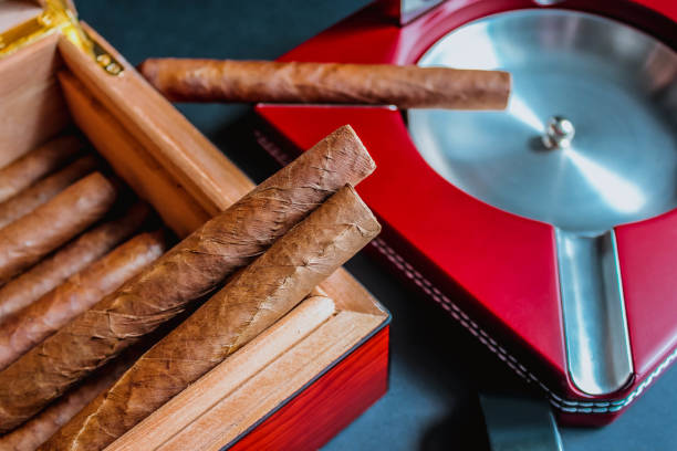 istock Close view of a cigar on an ashtray with a cutter 1325505032