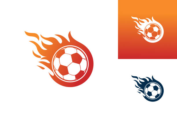 soccer fire logo template design vector, emblem, design concept, creative symbol, icon - football 幅插畫檔、美工圖案、卡通及圖標