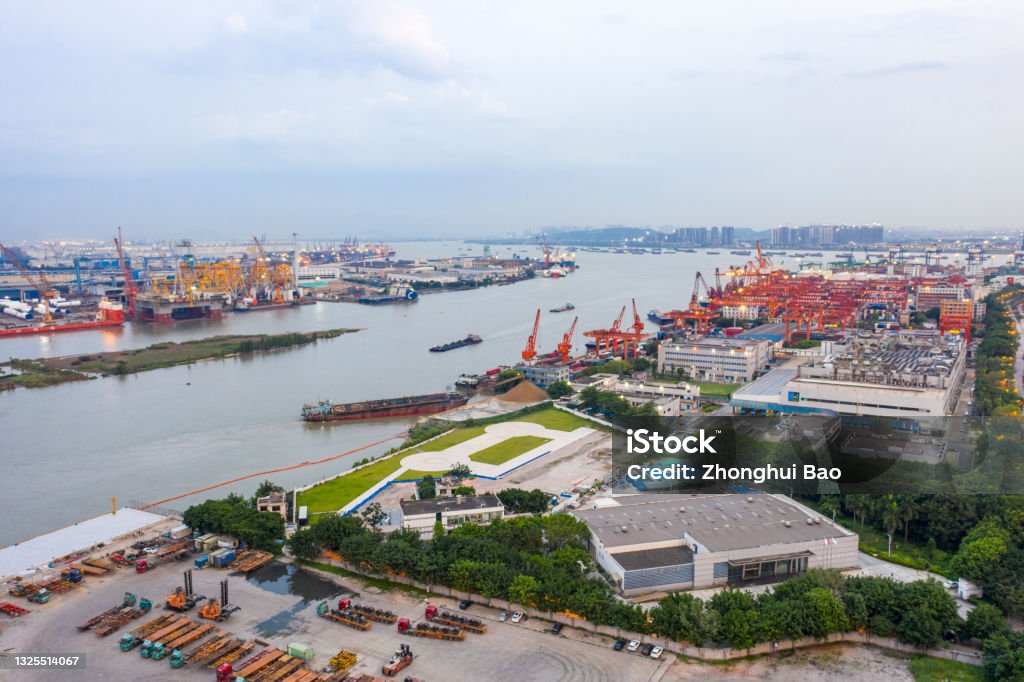 Aerial photography of Guangzhou port, China Commercial Dock Stock Photo