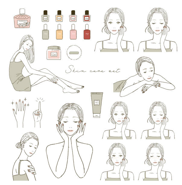 illustrations, cliparts, dessins animés et icônes de ensemble d’illustrations d’une femme prenant soin de sa peau. - beauty treatment