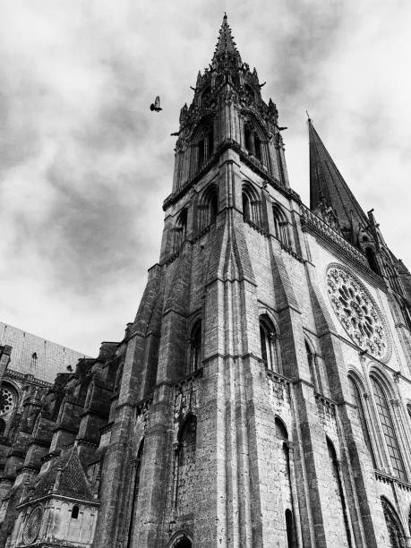 Chartres Cathedral Black and White Chartres Cathedral in Black and White chartres cathedral stock pictures, royalty-free photos & images