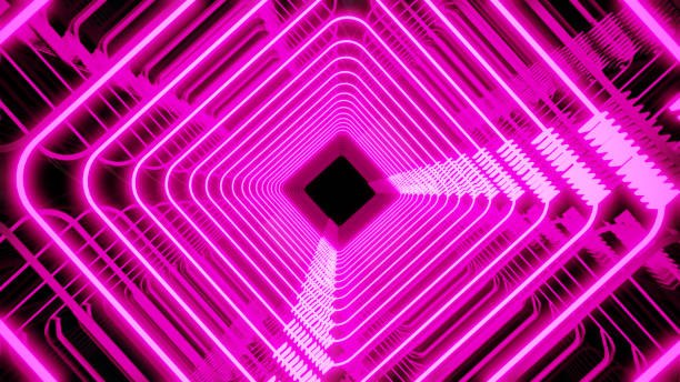 Cyberpunk Light On Tunnel Stage 3D illustration Background for advertising and wallpaper in 80s retro and holographic scene. 3D rendering in decorative concept. vj loop stock pictures, royalty-free photos & images