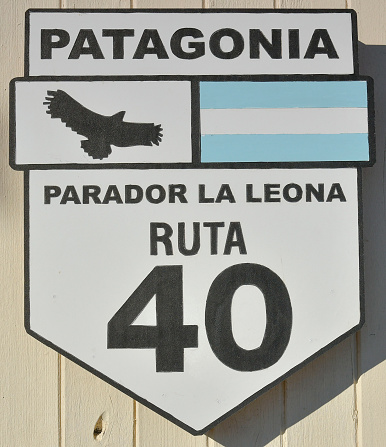 Signposting of the mythical Route 40 of Patagonia in Argentina