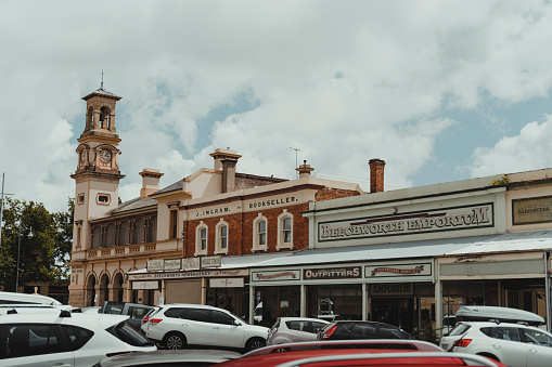 Beechworth, Victoria - December 22nd, 2020: The historic, gold rush architecture on the main street of Beechworth.