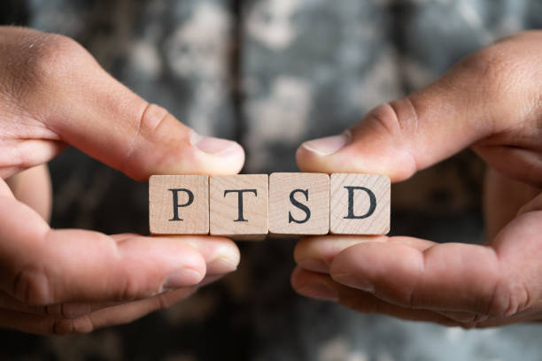 Army Military Soldier Army Military Soldier With PTSD Trauma Text post traumatic stress disorder photos stock pictures, royalty-free photos & images