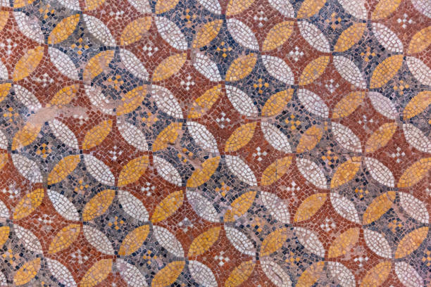 closeup detail of an ancient mosaic - antakya imagens e fotografias de stock