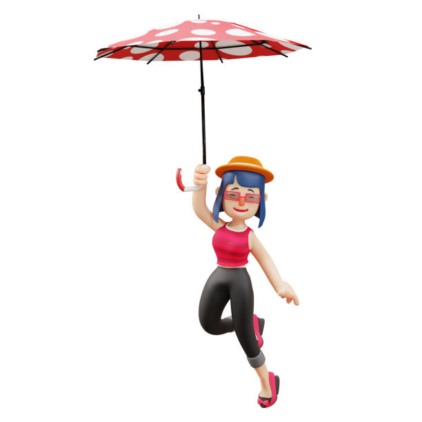 istock 3D Cute Lady Cartoon Design holding a big umbrella 1325534866