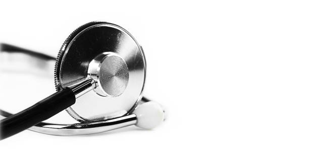 istock Old stethoscope of therapist isolated on white background. 1325538665