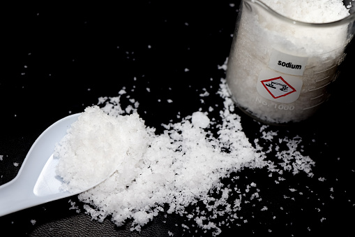 white sodium for industrial and laboratory use on black background