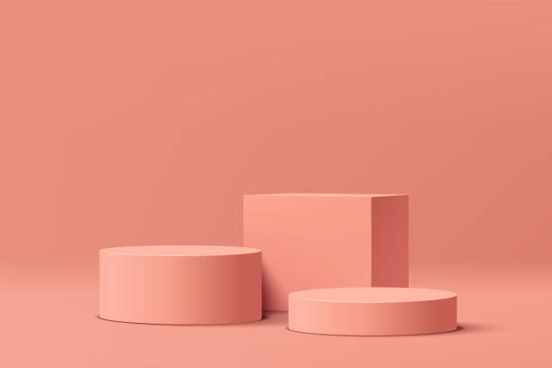 Pink coral geometric pedestal podium. Pink minimal wall scene. A modern platform for the showcase. Pastel color abstract room. Vector rendering 3d geometric shape for product display presentation. Pink coral geometric pedestal podium. Pink minimal wall scene. A modern platform for the showcase. Pastel color abstract room. Vector rendering 3d geometric shape for product display presentation. Pedestal stock illustrations