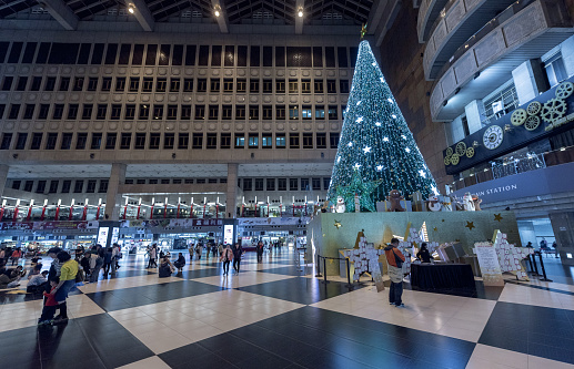 Taipei, Taiwan - November 29, 2016: Taipei Main Station with Christmas Tree and Decorations.