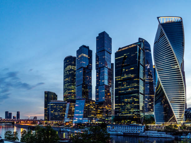istock Moscow skyscrapers panorama at night. 1325547340