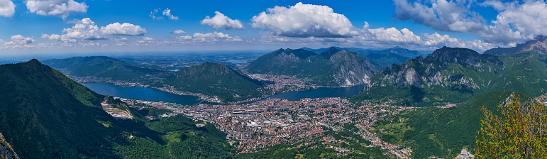 Panoramic view of Lecco and Como Lake from Piani d'Erna, Lombardy, Italy