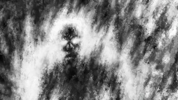 illustrazioni stock, clip art, cartoni animati e icone di tendenza di una spaventosa ombra emerge dalla nebbia e guarda con occhi incandescenti. illustrazione nel genere horror - shadow monster fear spooky