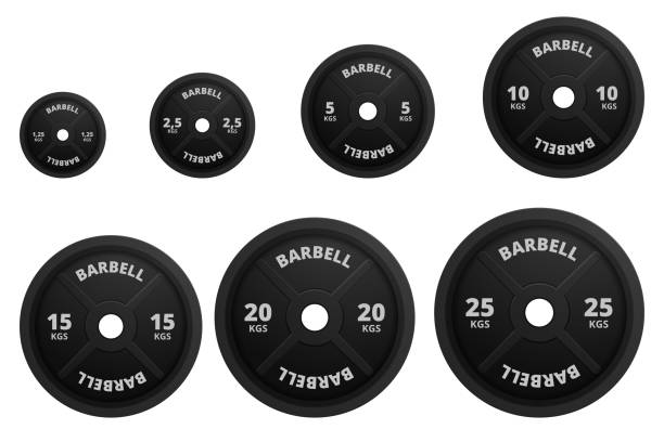 realistic 3d detailed barbell with plates - weight stock illustrations