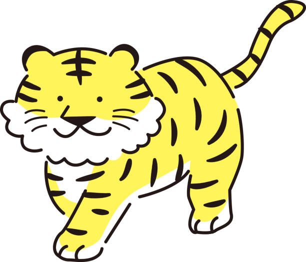 walking tiger (2022 neujahrskarte material, tiger) - babytiger stock-grafiken, -clipart, -cartoons und -symbole