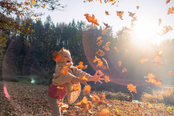 istock Child throwing dry leaves in autumn 1325565552