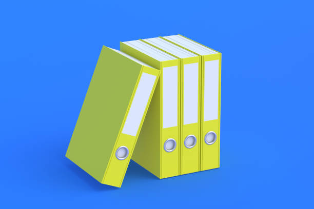 istock Binder file folders of yellow color on blue background. 3d render 1325567202