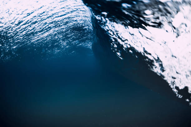 istock Ocean wave and vortex underwater with transparent water. 1325569961