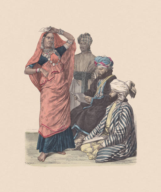 ilustraciones, imágenes clip art, dibujos animados e iconos de stock de siglo 19, trajes de asia central, grabado en madera coloreado a mano, publicado c1880 - afghanistan person