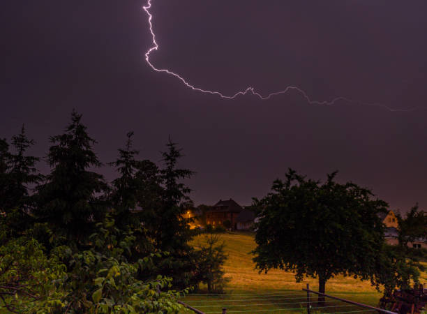 istock Lightning over a village during a thunderstorm 1325572541